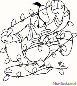 Donald Ducks met kerst lichtjes kleurplaat