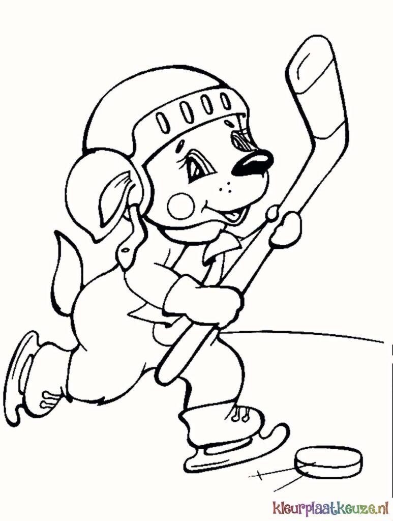 Hond speelt hockey kleurplaat
