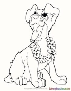 hond met bloemenkrans kleurplaat