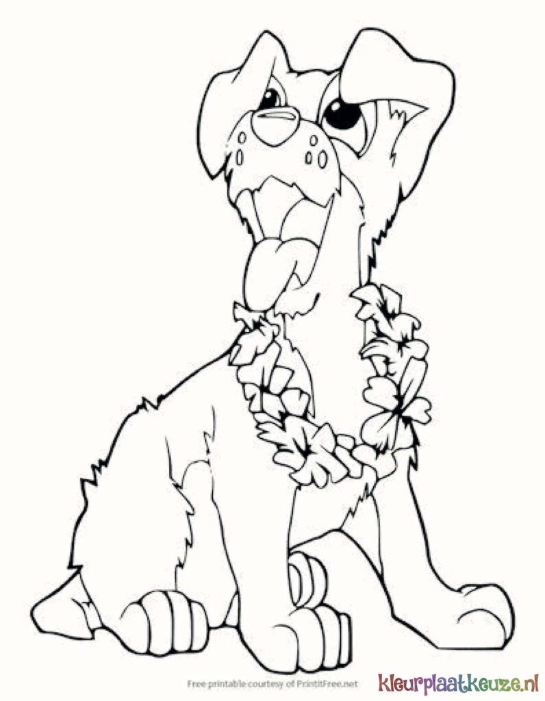 hond met bloemenkrans kleurplaat