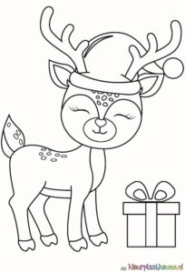 kerst rendier met cadeaus kleurplaat