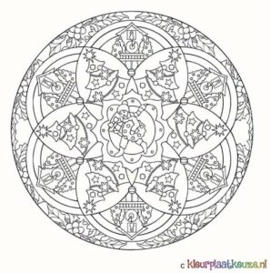 kerstmandala met versiering kleurplaat