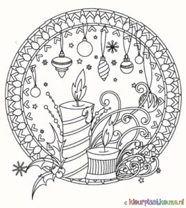 kerstmandala versiering en Cenles kleurplaat