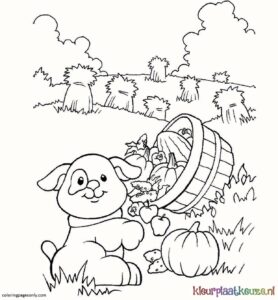 kleurplaat boerderij hond met mand