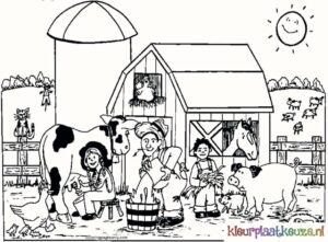 kleurplaat drukke boerderij