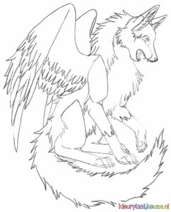 kleurplaat fantasie wolf