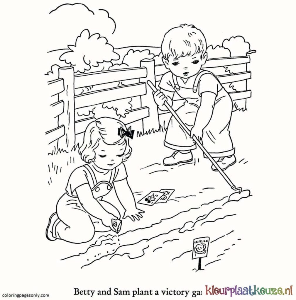 kleurplaat kinderen op boerderij