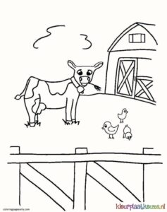 kleurplaat koe op boerderij