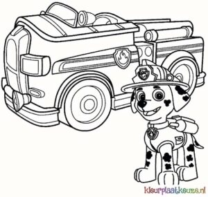 kleurplaat marshal paw patrol met brandweerauto