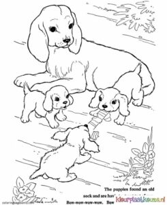 kleurplaat puppies op de boerderij