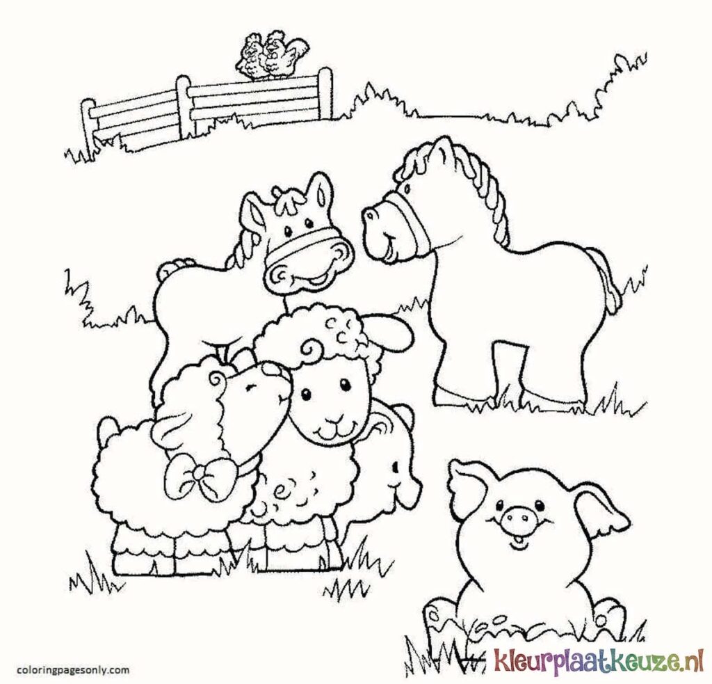 kleurplaat schattige boerderij dieren