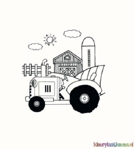 kleurplaat tractor op boerderij