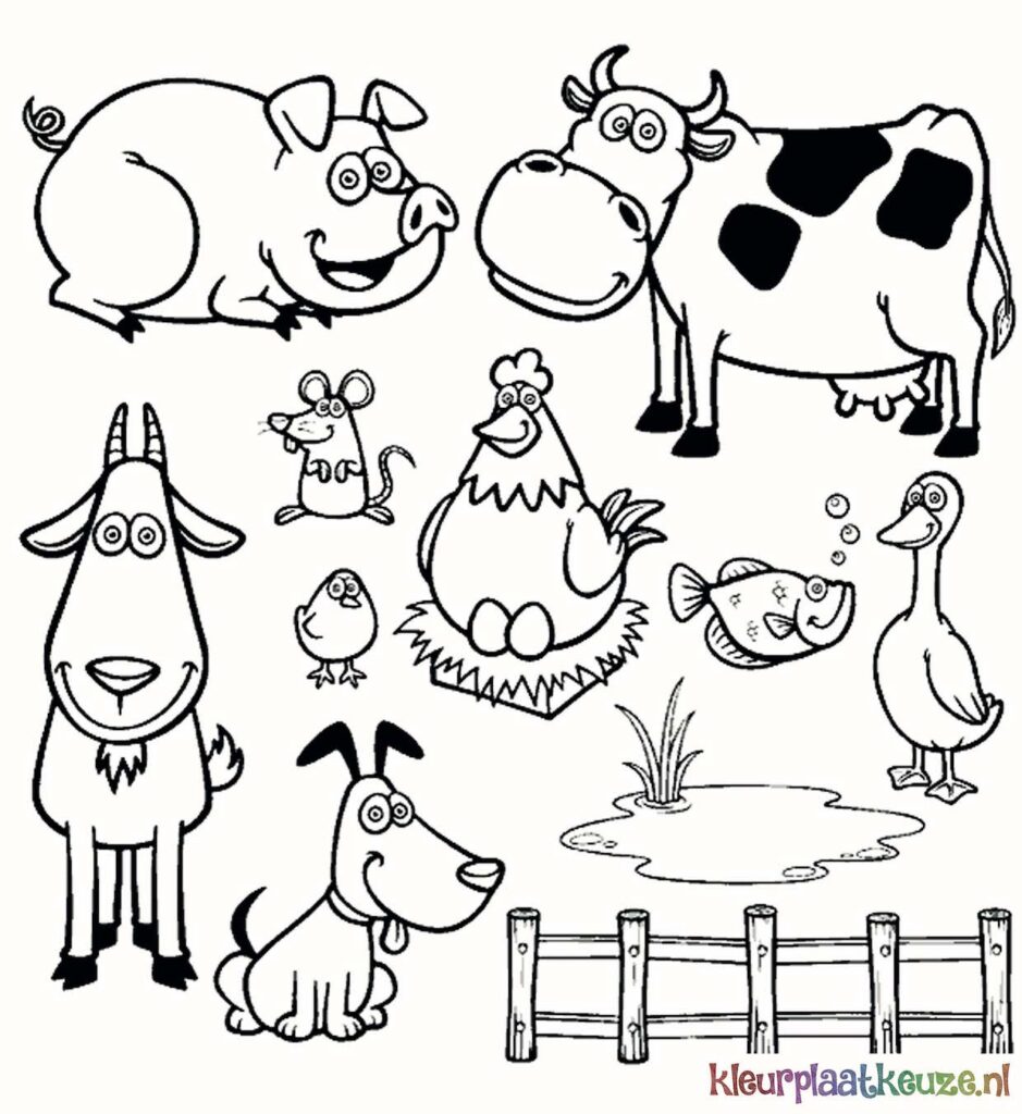 kleurplaat verzameling boerderij dieren