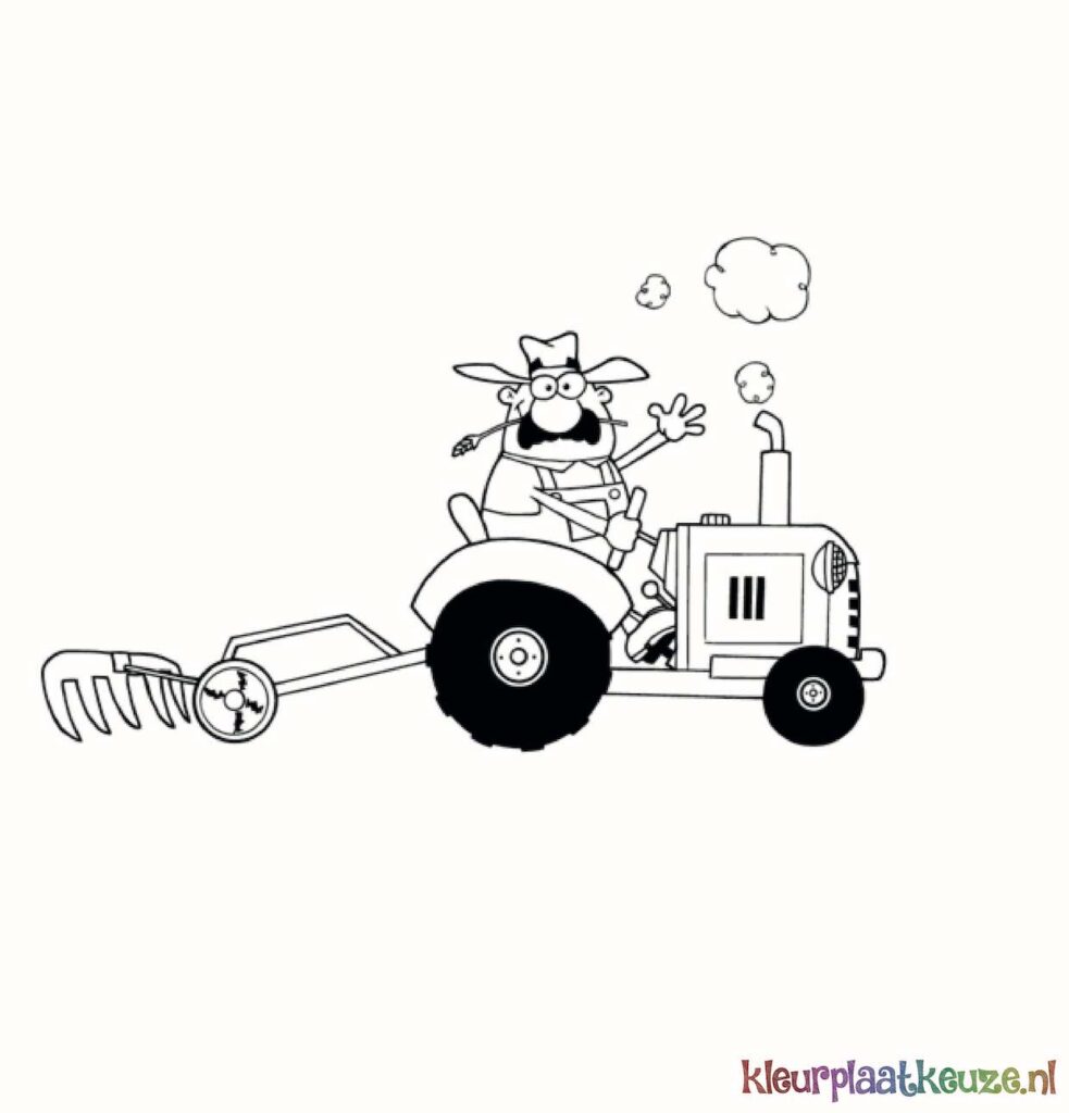 kleurplaat vrolijke boer op tractor cartoon