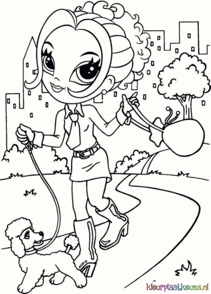 lisa pop met hond kleurplaat