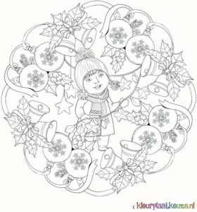 mandala kerst Ornaments bellen en klein meisje kleurplaat