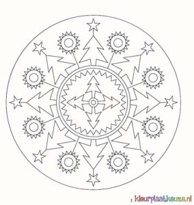 mandala met kerstboom kleurplaat