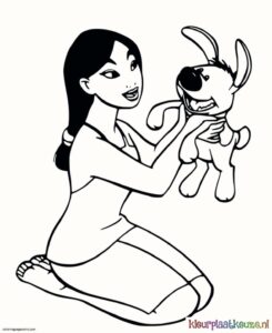 prinses mulan met hond kleurplaat