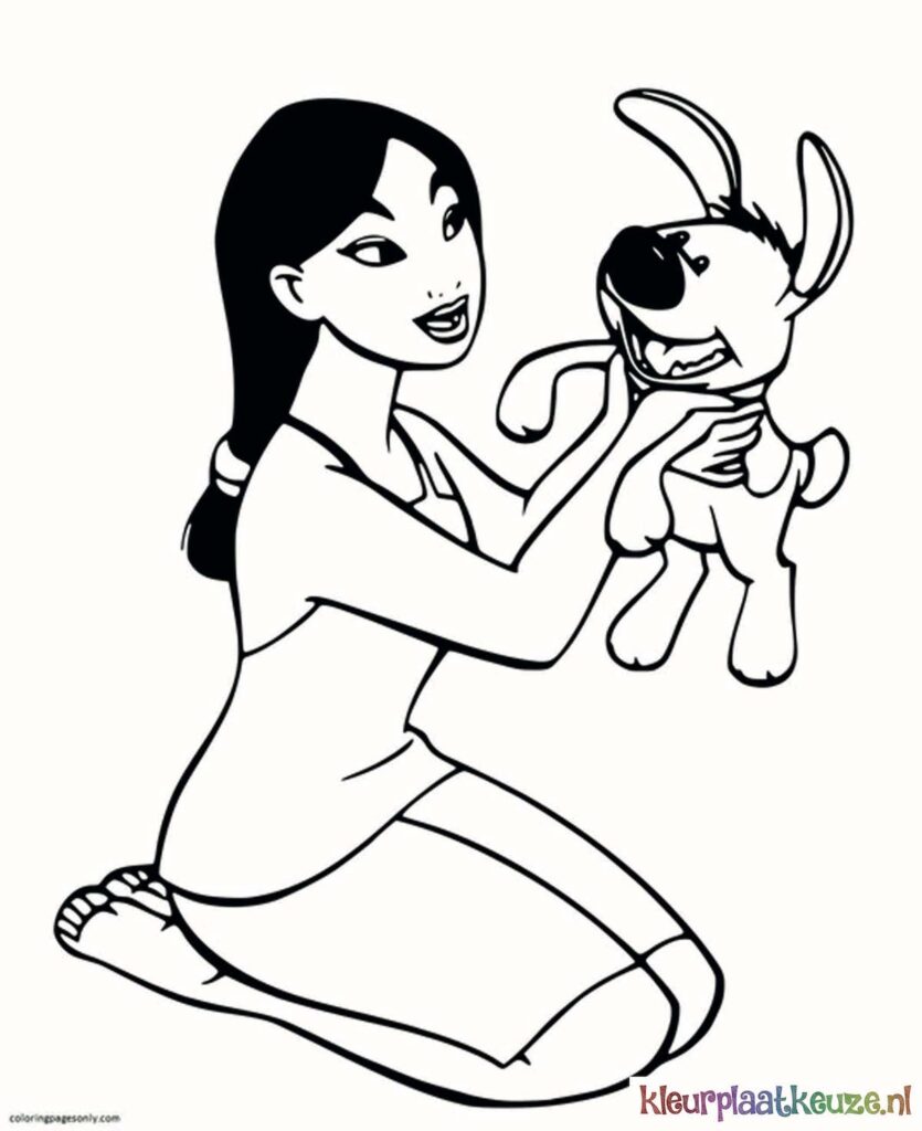 prinses mulan met hond kleurplaat