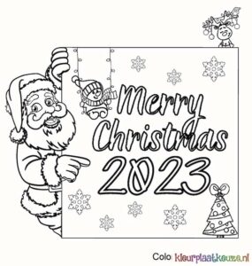 vrolijk 2023 kerst kleurplaat